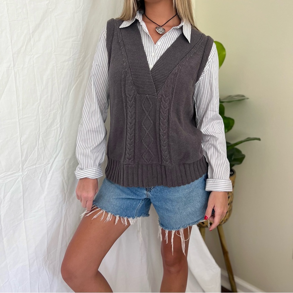 Vintage Preppy Layered Sweater Vest + Button Down Shirt Top